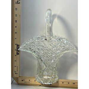 Vintage Cut Glass Crystal Basket Clear Vase Large Handle Hobnail 13 Inches